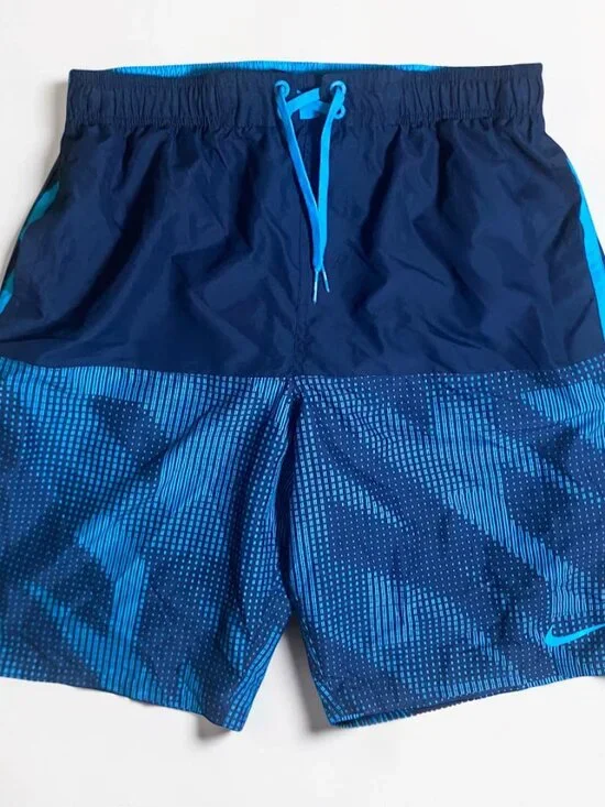 Nike Swim Trunks Men's Large Shorts Rush Blue Geometric Volley Mesh Liner Lined - Picture 1 of 10
